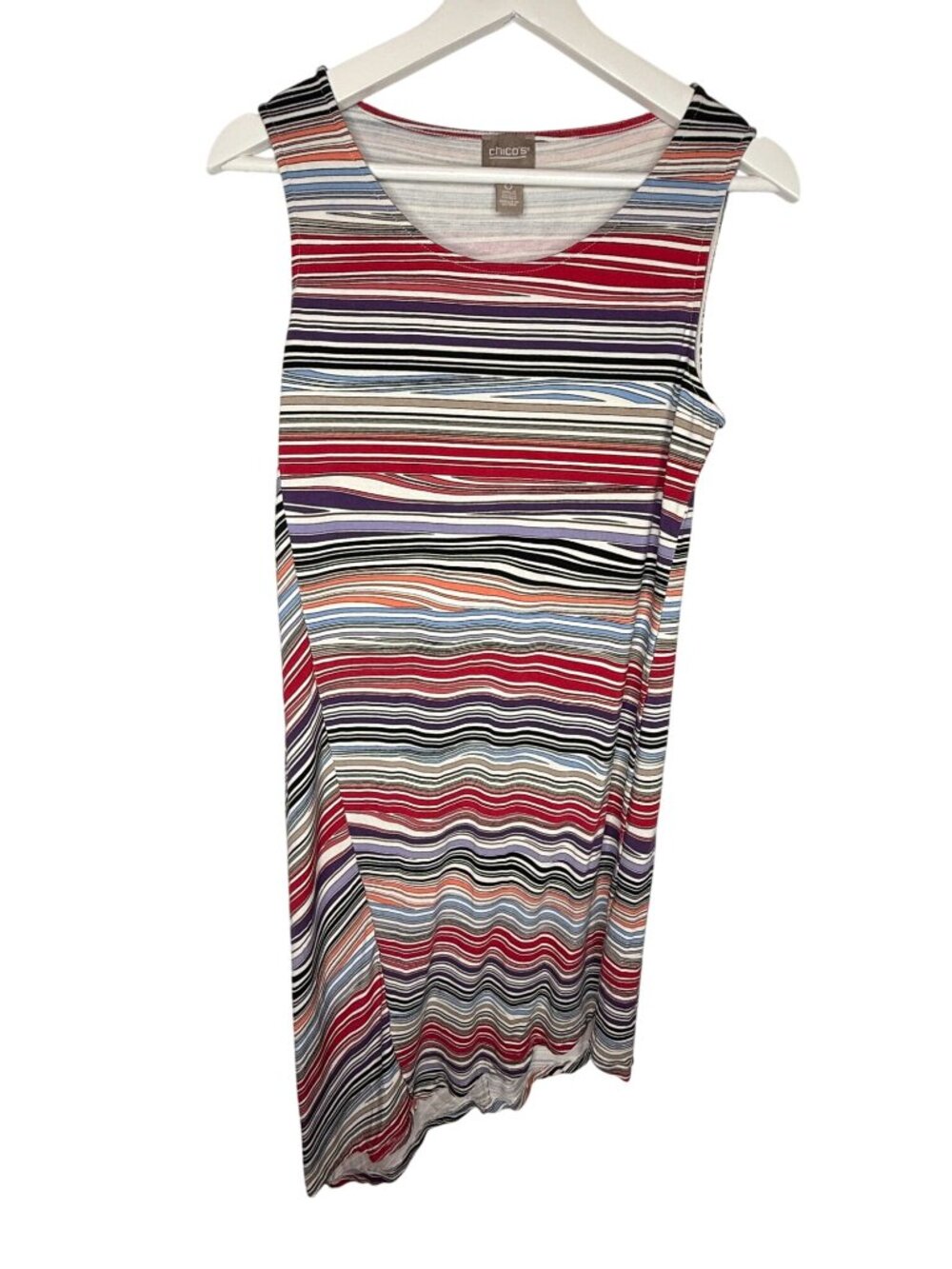 Chicos Womens Size 0 Striped Asymmetrical Tank Dress Stretch Midi
